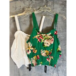Express Crop‎ Top Floral Tie Back Sleeveless Tank White Green Size L New